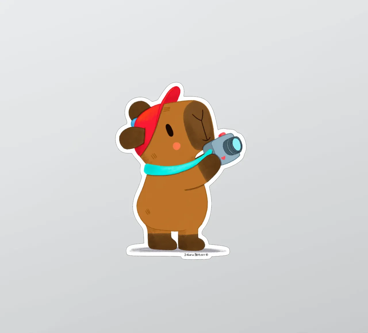 Capybara with cap and camera touristing sticker by julianamotzko
