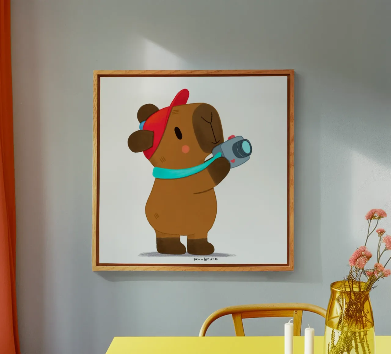 Capybara with cap and camera touristing acrylic glass by julianamotzko