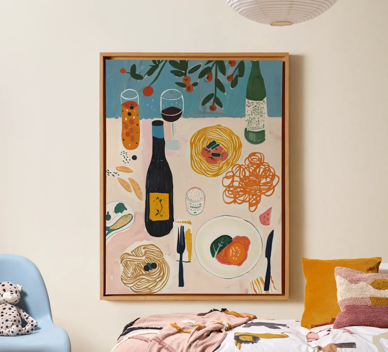 Stampa Italia Pasta e Vino, illustrazione italiana tela con Cornice a cassetta da DolceVita