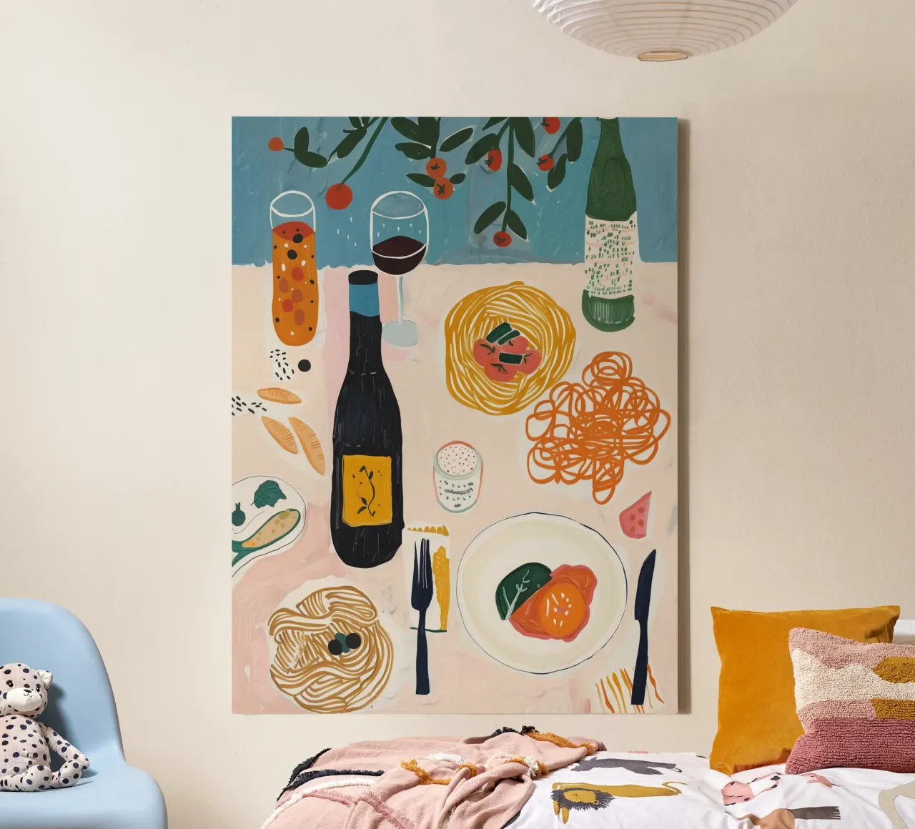 Stampa Italia Pasta e Vino, illustrazione italiana tela con Cornice a cassetta da DolceVita