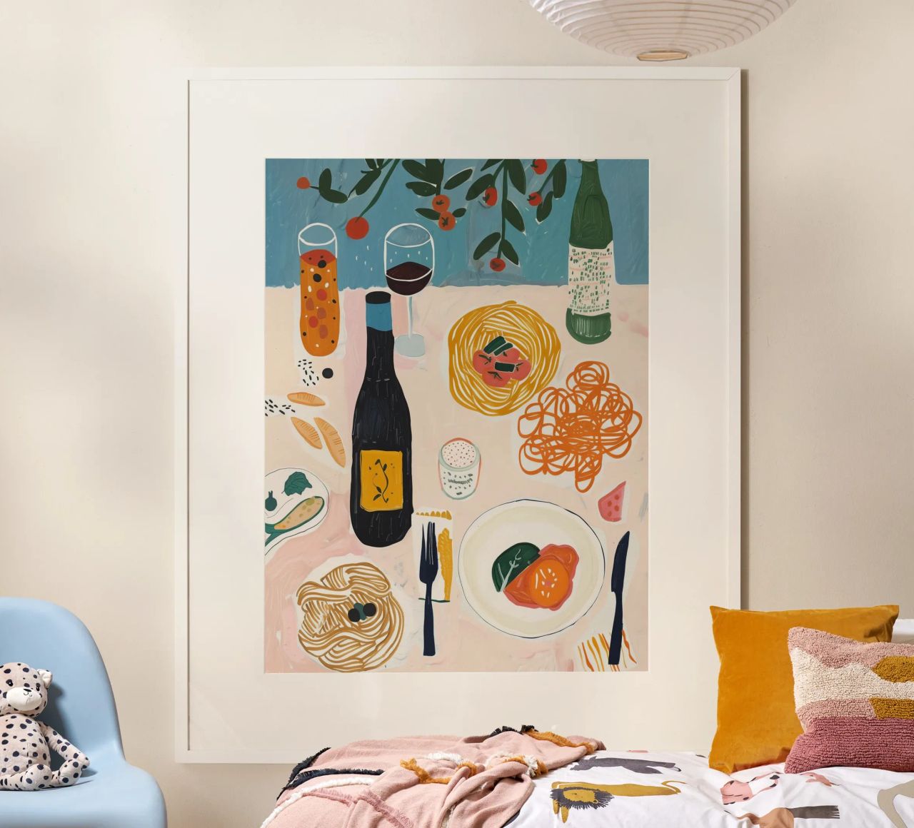 Italy Pasta and Wine Print, Italian illustration poster by DolceVita