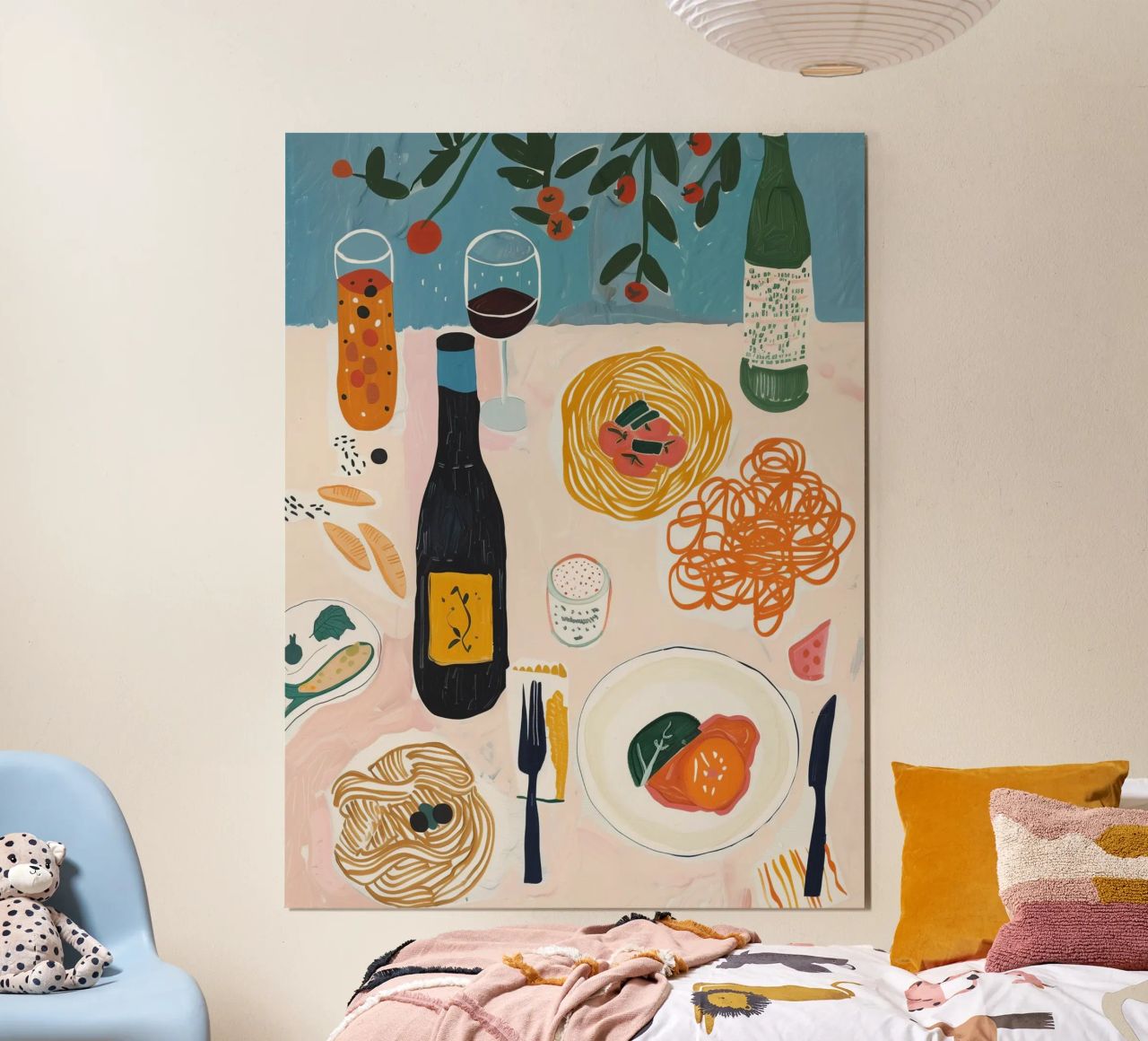 Italy Pasta and Wine Print, Italian illustration poster by DolceVita