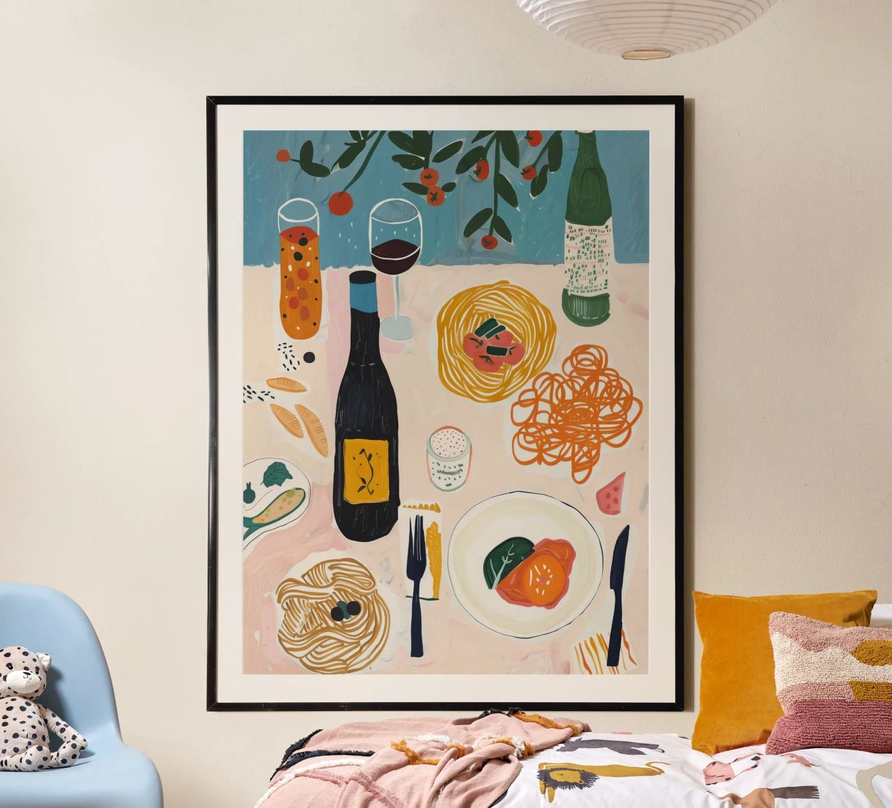 Italy Pasta and Wine Print, Italian illustration poster by DolceVita