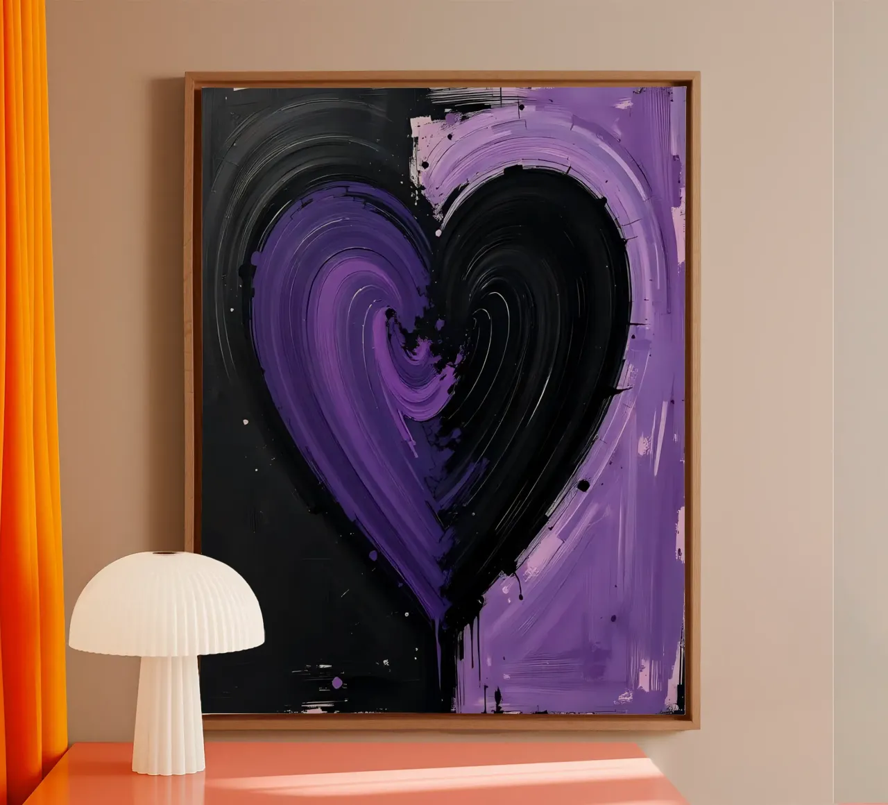 cuore_nero_viola_3 tela con Cornice a cassetta da Pink- und LoveArt by LK