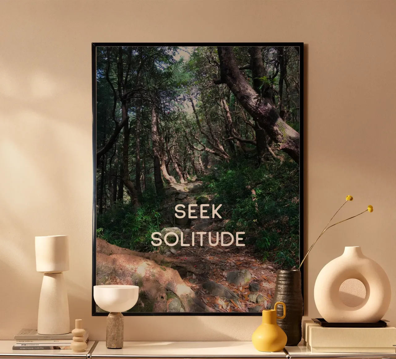 seek solitude poster with wooden frame by Happy 😃 Art 🎨 by Christine Schnoell