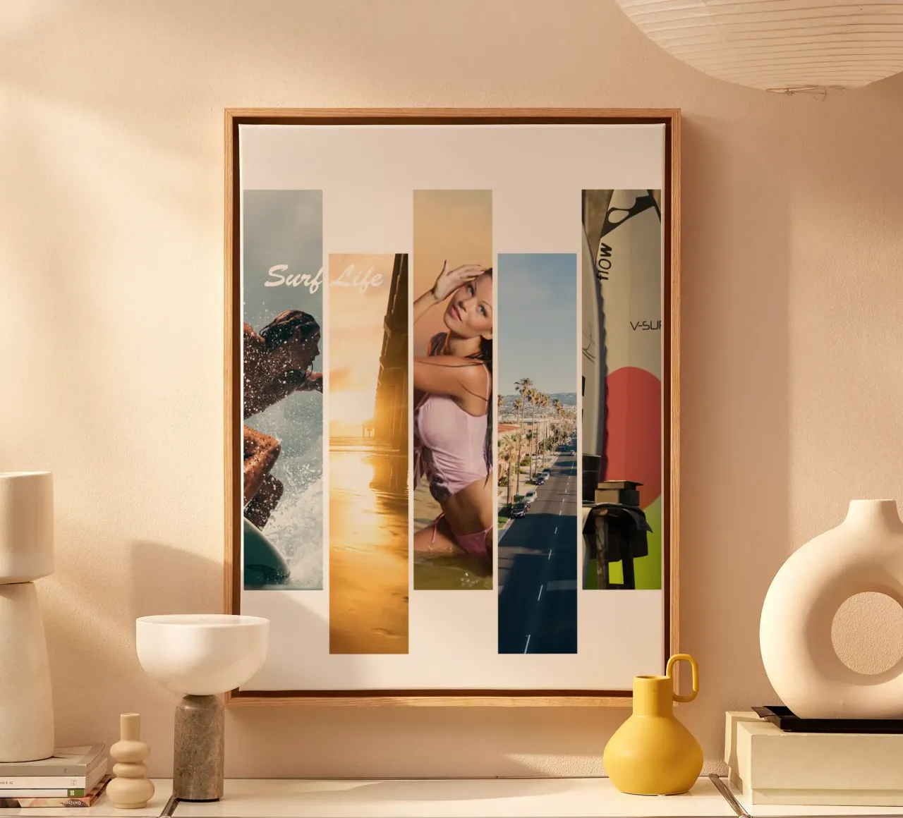 Surf Strips 3 - Surf Life canvas met Baklijst van surfer28