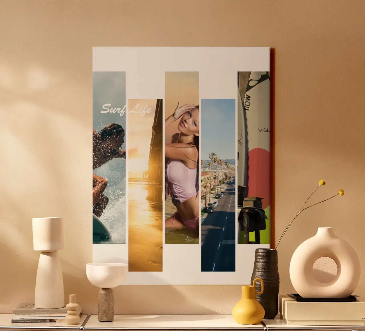 Surf Strips 3 - Surf Life canvas met Baklijst van surfer28