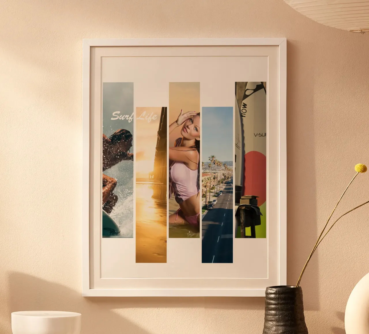 Strisce di surf 3 - Surf Life poster con telaio in legno da surfer28
