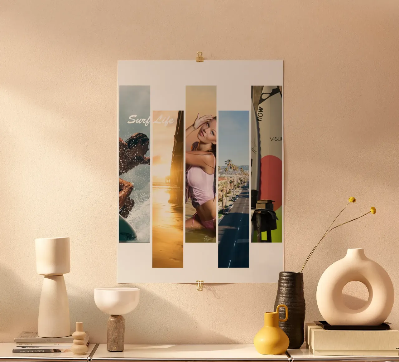 Strisce di surf 3 - Surf Life poster con telaio in legno da surfer28