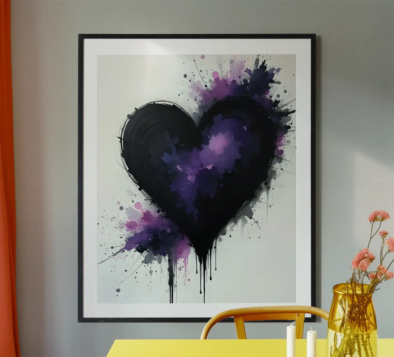 cuore_nero_viola_4 poster con telaio in plastica da Pink- und LoveArt by LK
