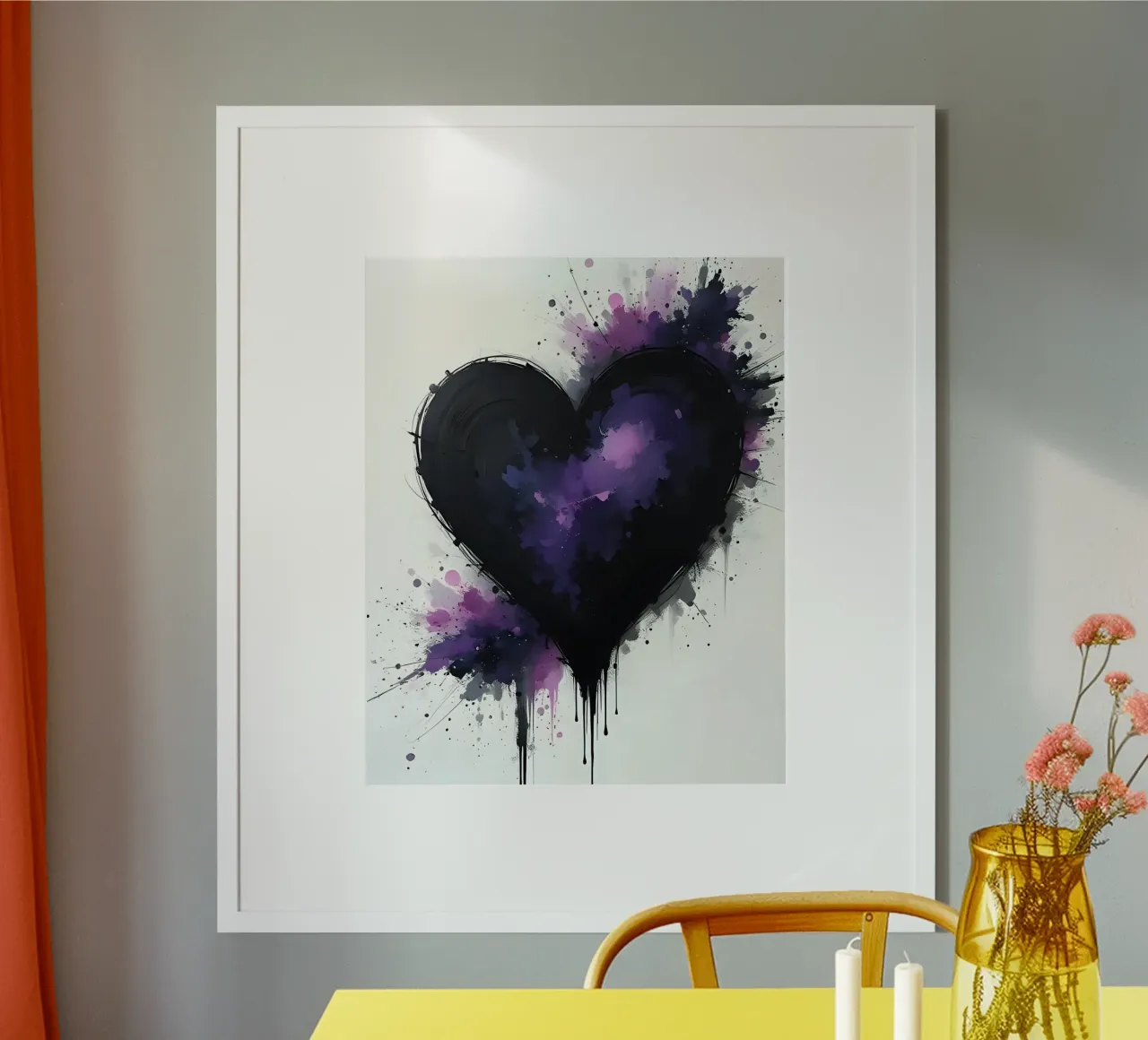 cuore_nero_viola_4 poster con telaio in plastica da Pink- und LoveArt by LK