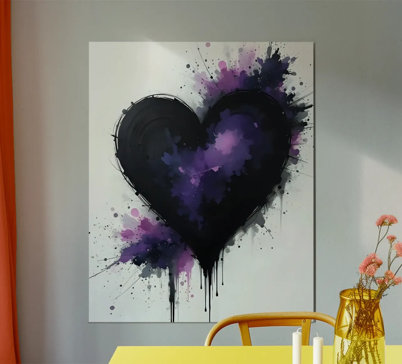 cuore_nero_viola_4 poster con telaio in plastica da Pink- und LoveArt by LK