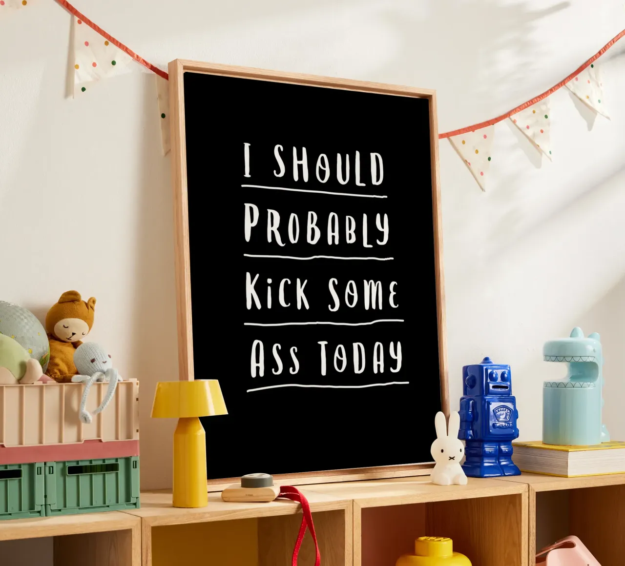 I Should Probably Kick Some Ass Today Typografie Design canvas with Floater frame by THE MOTIVATED TYPE