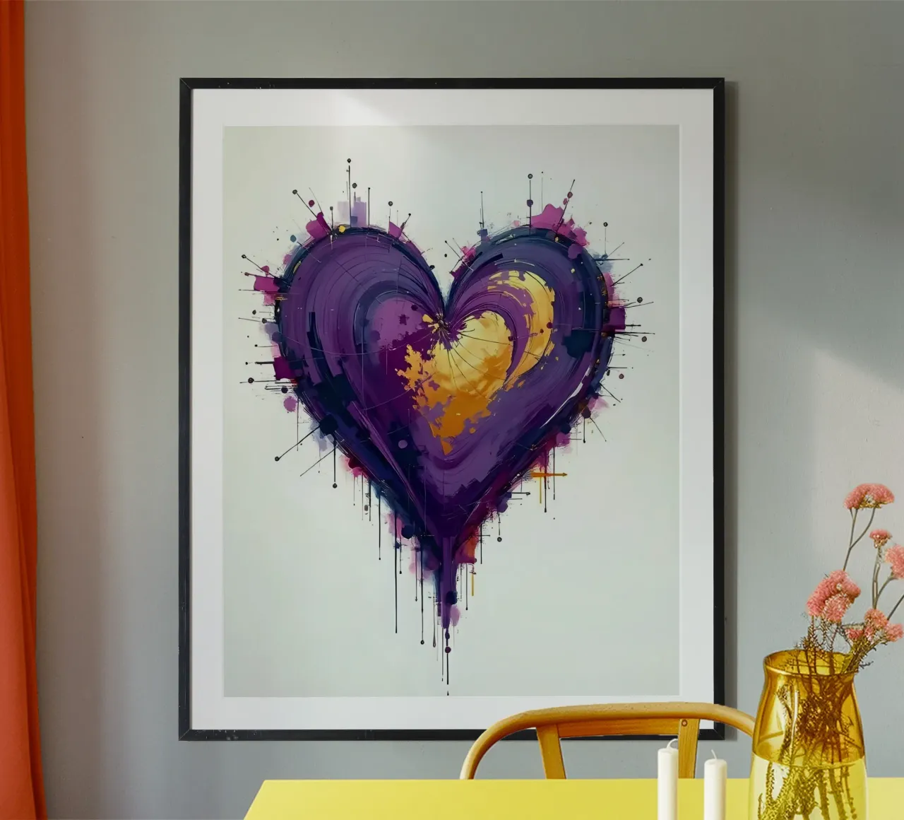 Herz_lila_gold_2 poster con telaio in plastica da Pink- und LoveArt by LK