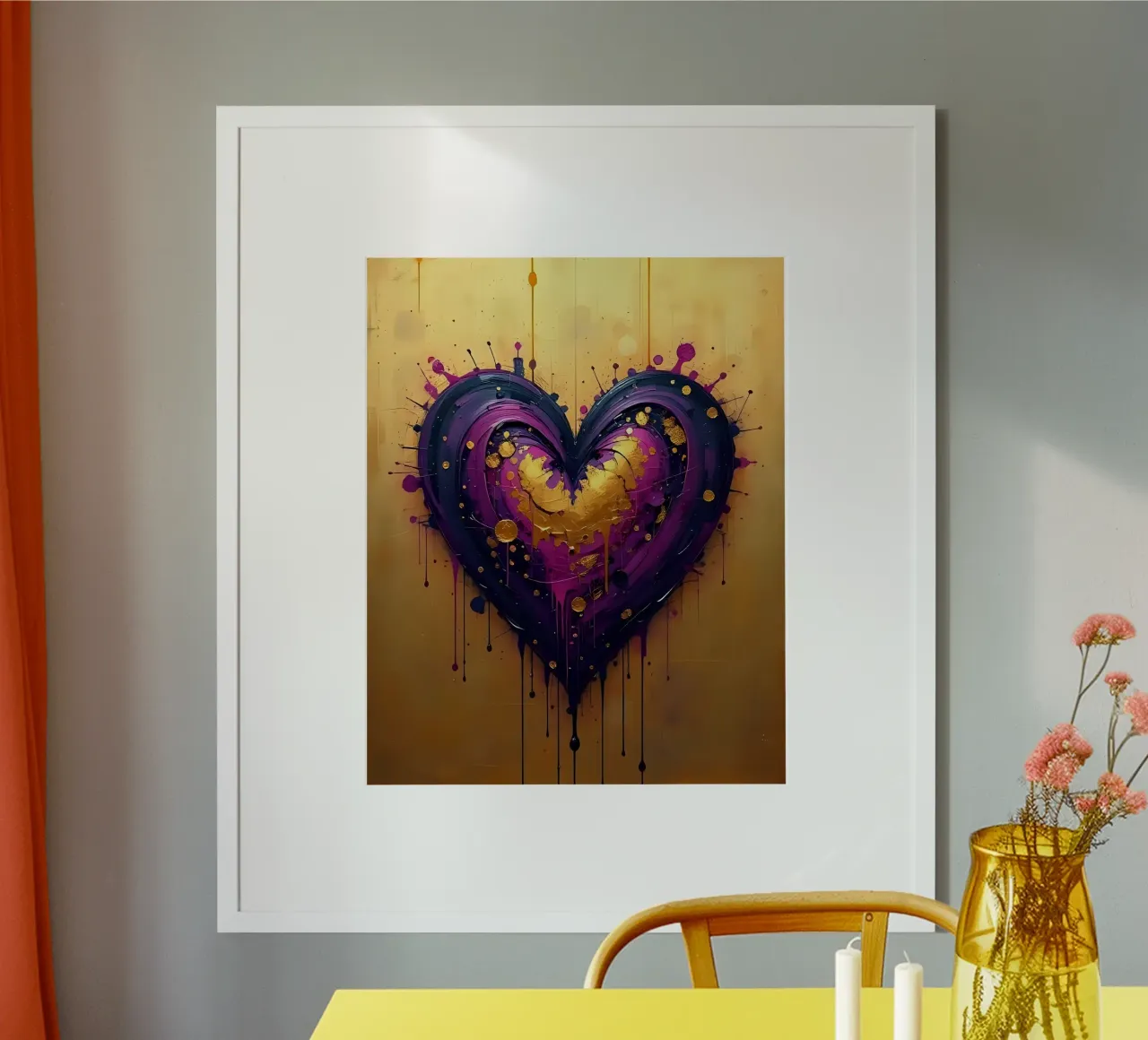 Herz_lila_gold_3 poster con telaio in plastica da Pink- und LoveArt by LK