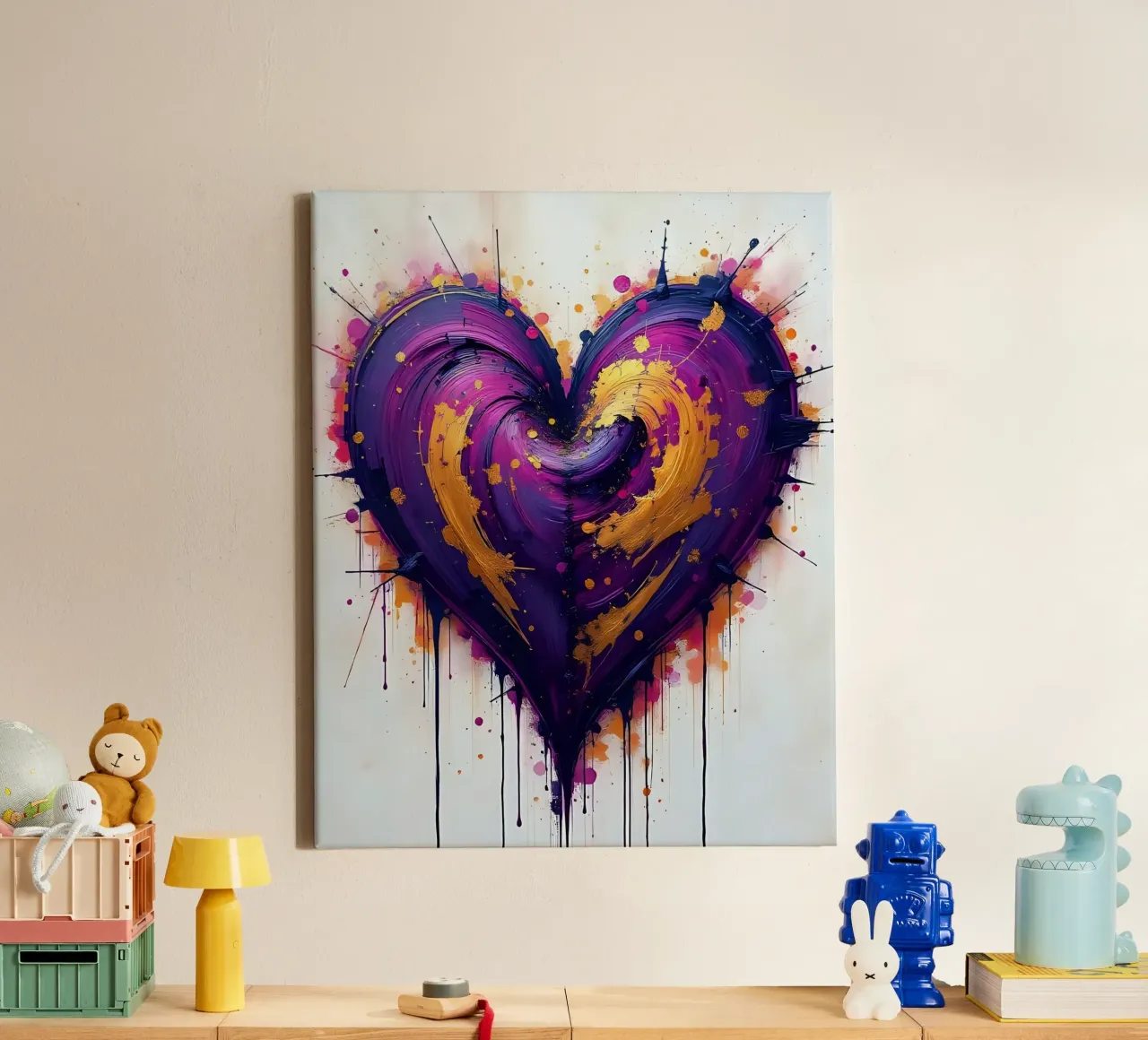 Herz_lila_gold_4 tela con Cornice a cassetta da Pink- und LoveArt by LK
