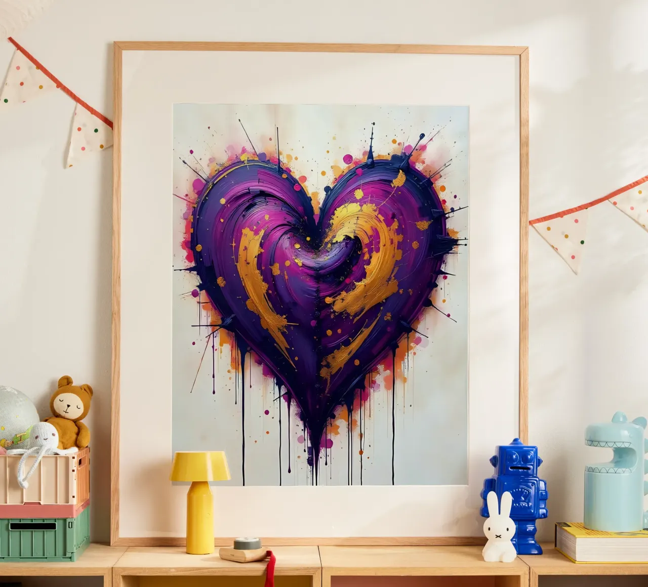Herz_lila_gold_4 poster con telaio in alluminio da Pink- und LoveArt by LK