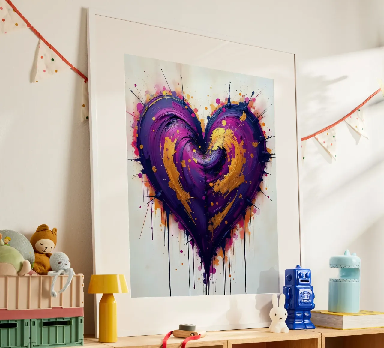 Herz_lila_gold_4 poster con telaio in alluminio da Pink- und LoveArt by LK