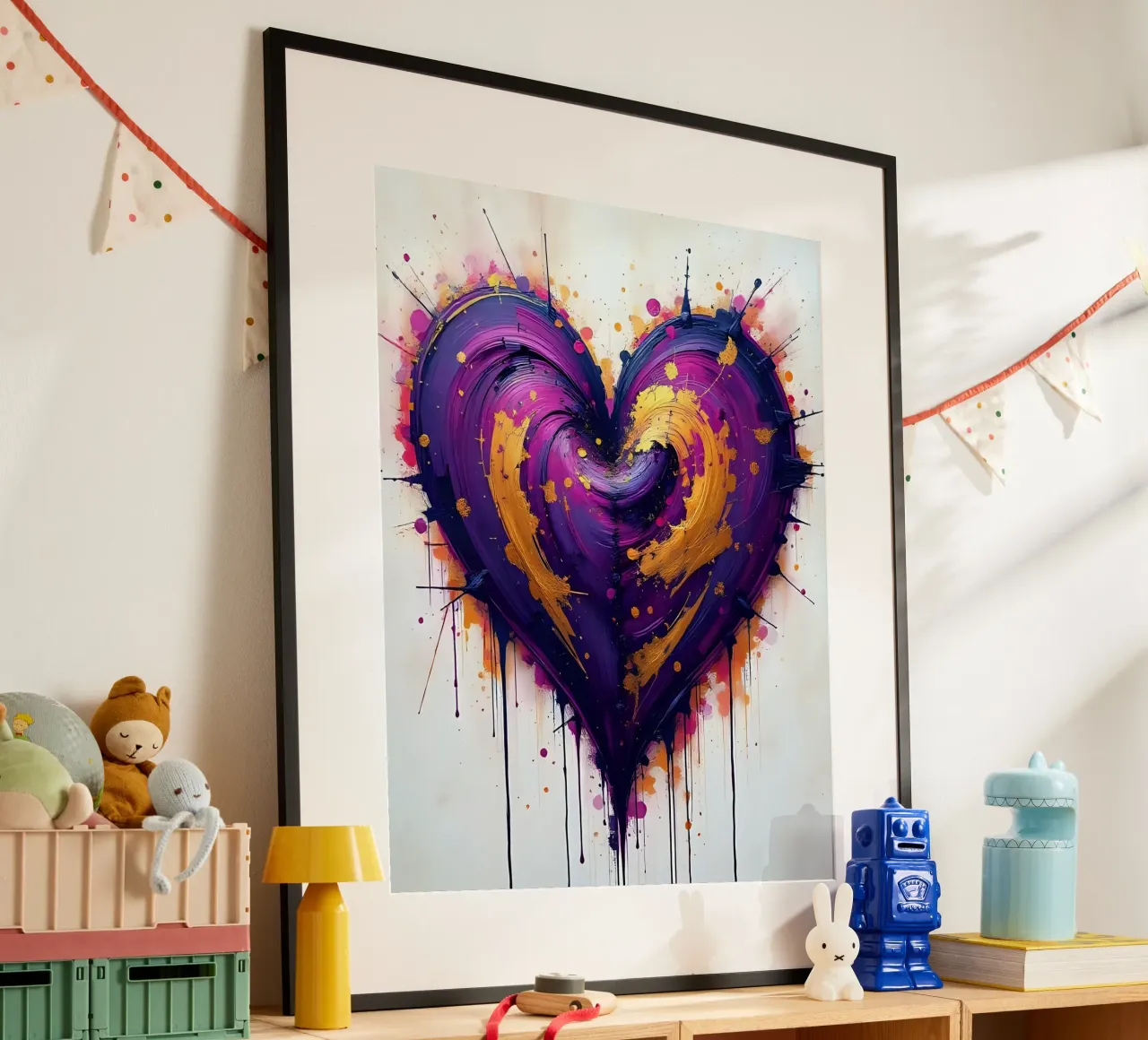 Herz_lila_gold_4 poster con telaio in alluminio da Pink- und LoveArt by LK