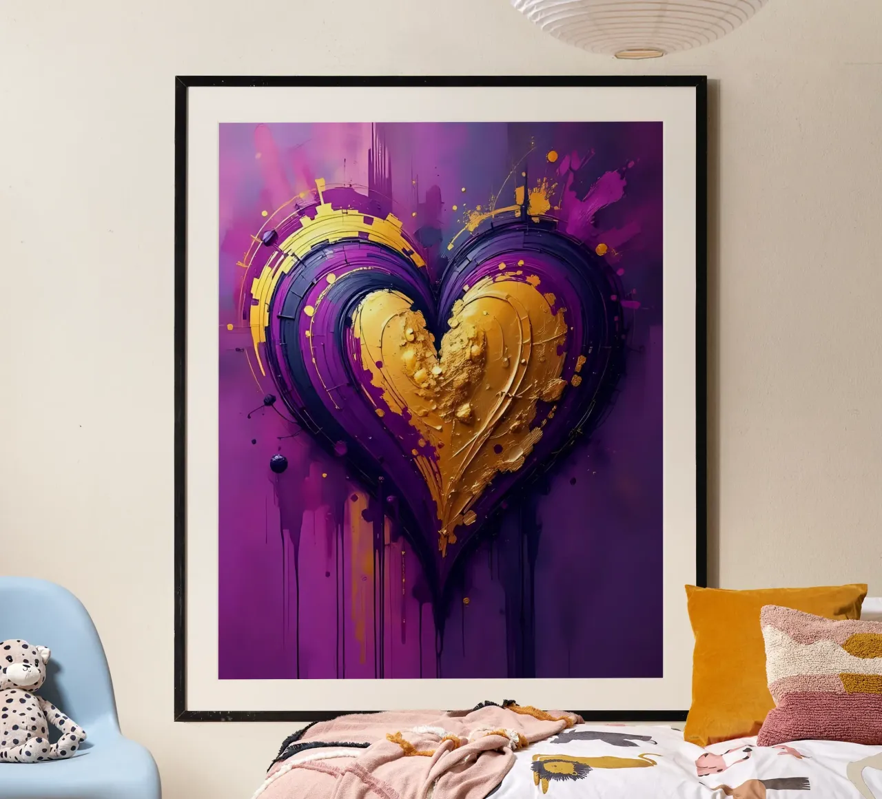 Herz_lila_gold_5 poster con telaio in plastica da Pink- und LoveArt by LK