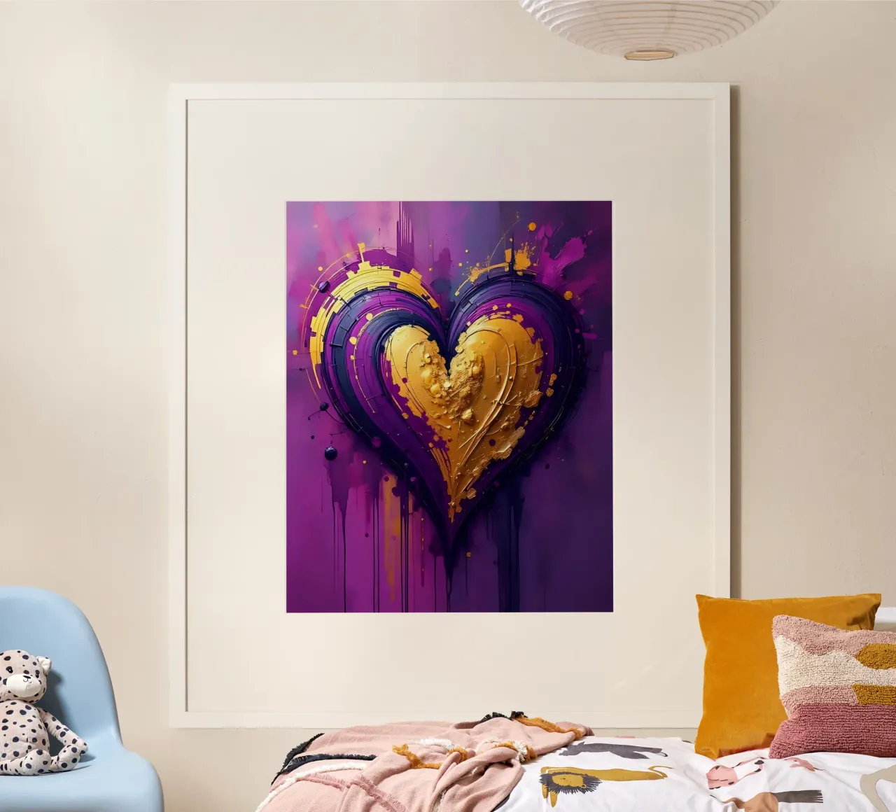 Herz_lila_gold_5 poster con telaio in plastica da Pink- und LoveArt by LK