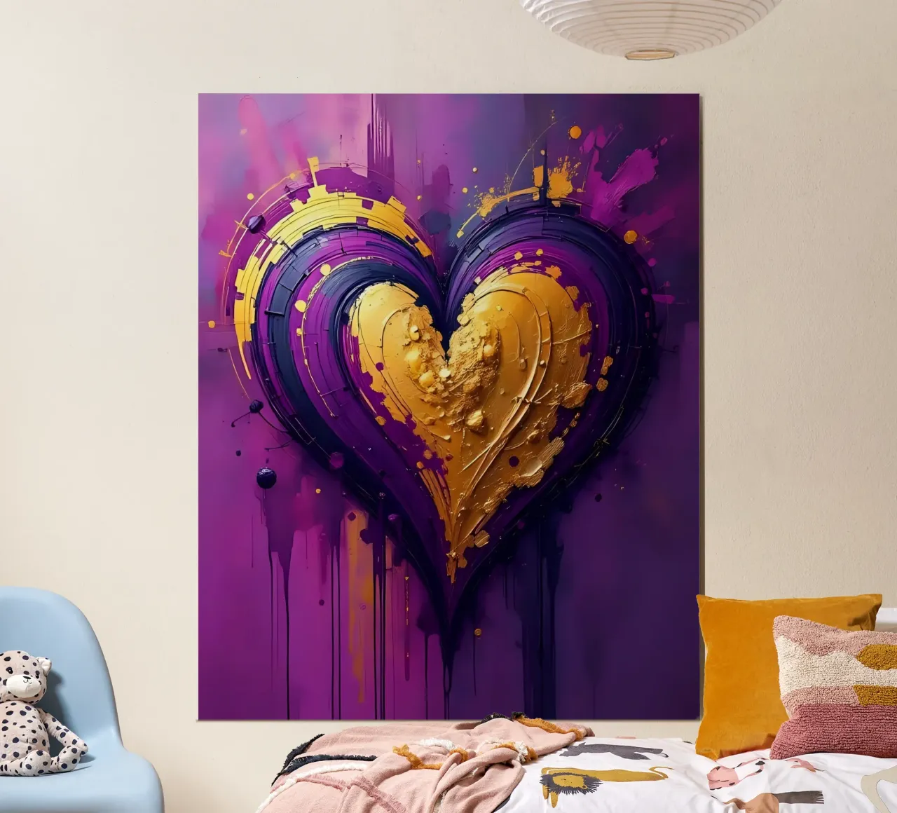 Herz_lila_gold_5 poster con telaio in plastica da Pink- und LoveArt by LK