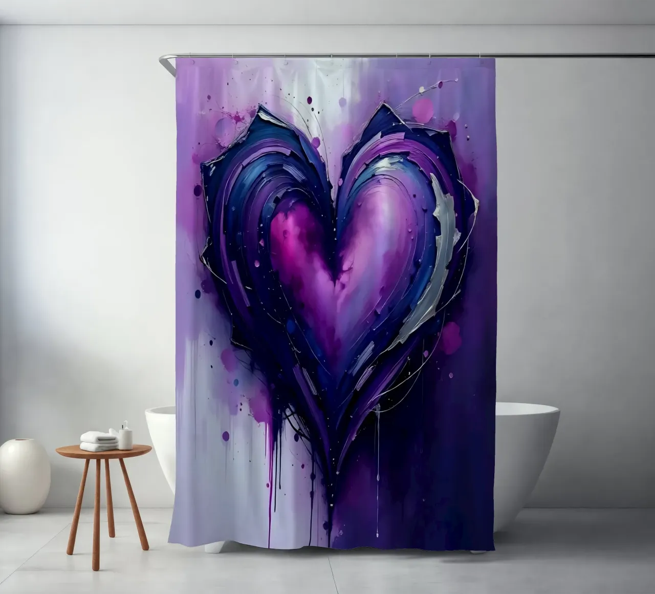 cuore_viola_argento_1 tenda da doccia da Pink- und LoveArt by LK