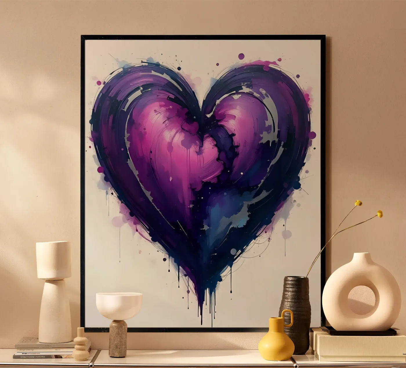 hart_paars_zilver_2 poster van Pink- und LoveArt by LK