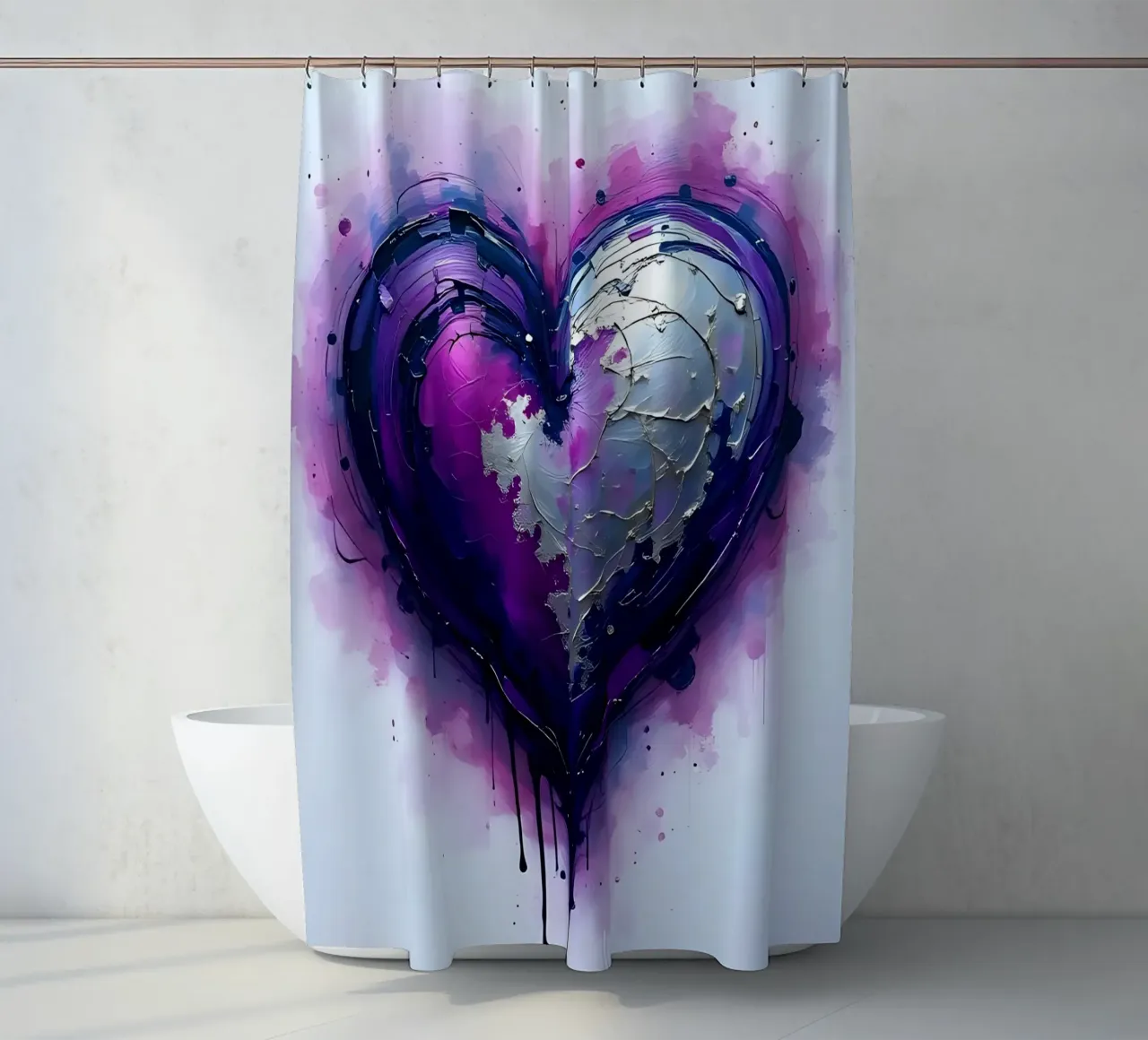 cuore_viola_argento_3 tenda da doccia da Pink- und LoveArt by LK