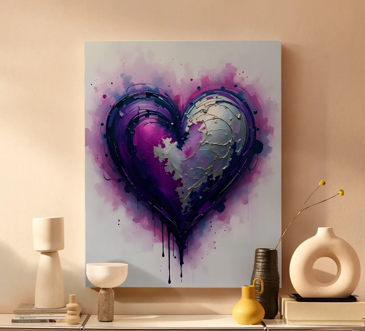 cuore_viola_argento_3 tela da Pink- und LoveArt by LK