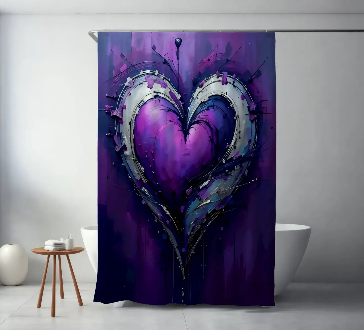 cuore_viola_argento_4 tenda da doccia da Pink- und LoveArt by LK