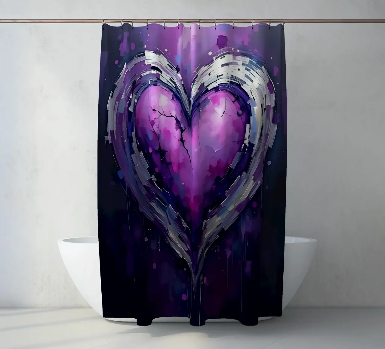 cuore_viola_argento_5 tenda da doccia da Pink- und LoveArt by LK