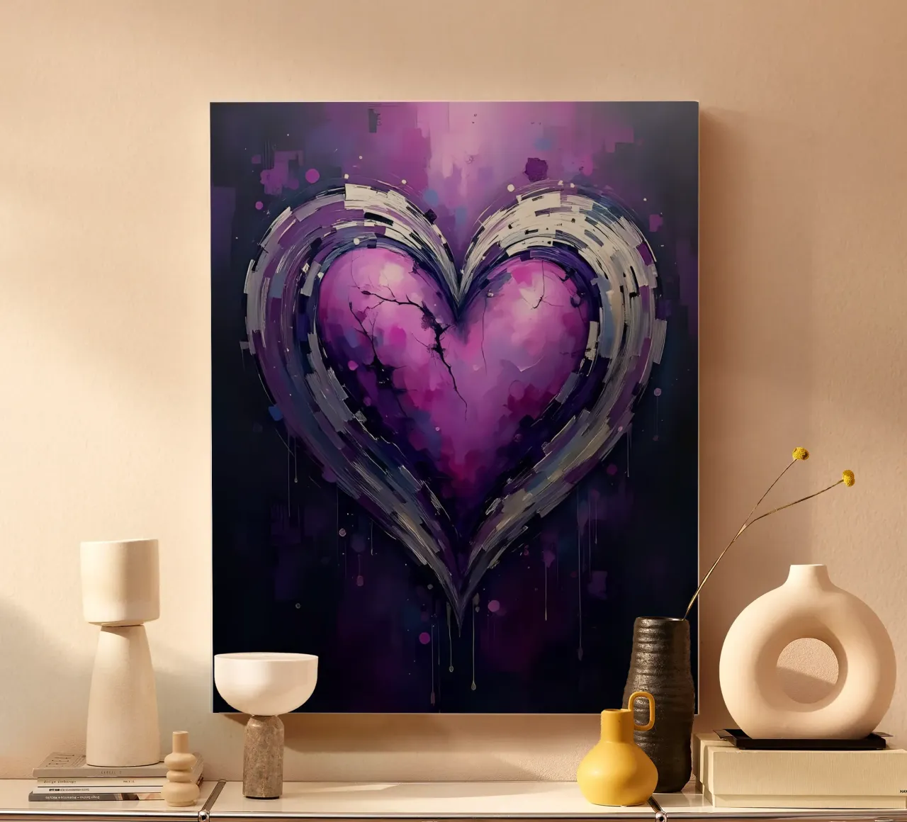 cuore_viola_argento_5 tela da Pink- und LoveArt by LK