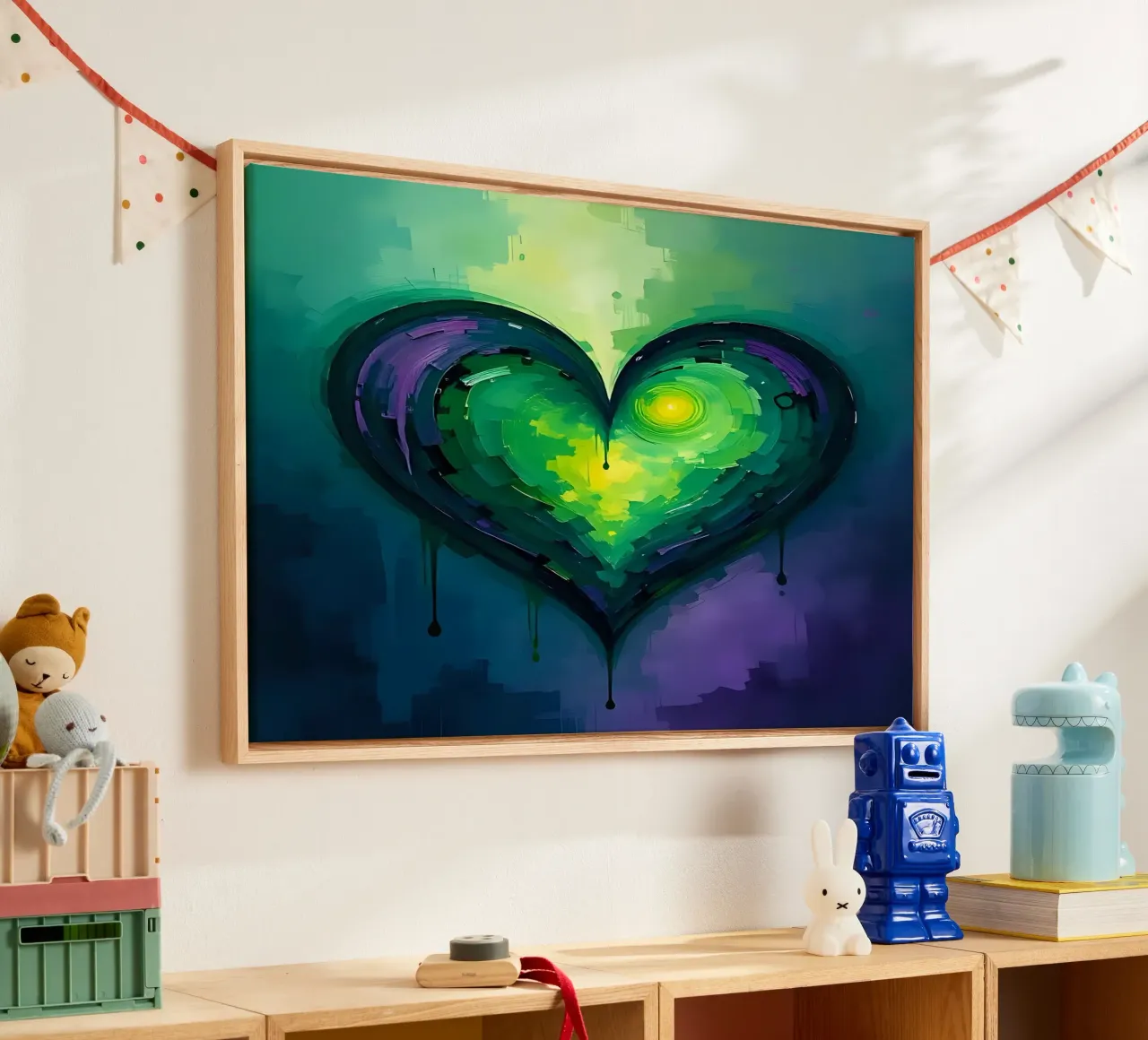 cœur_mauve_vert_1 toile avec Caisse américaine de Pink- und LoveArt by LK