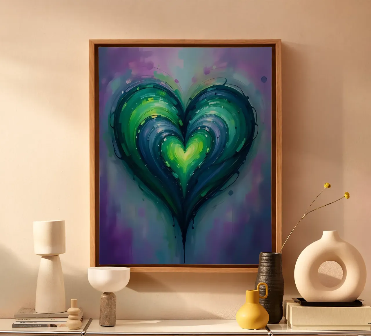 cœur_mauve_vert_2 toile avec Caisse américaine de Pink- und LoveArt by LK