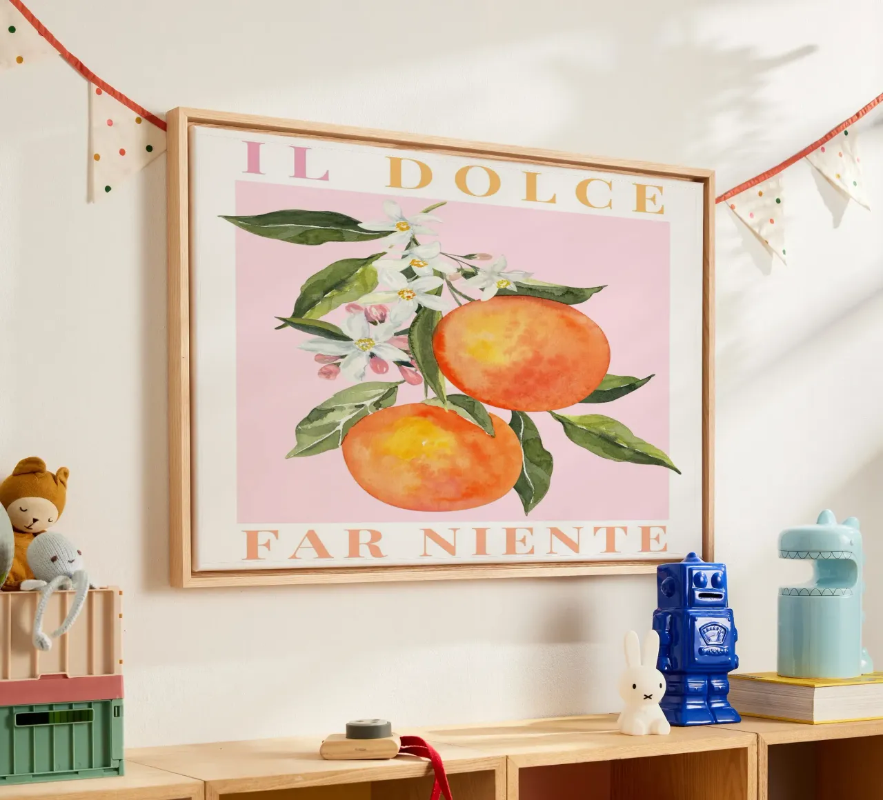 Orange Italien Poster, Das Dolce Far Niente Leinwand mit Schattenfugenrahmen von DolceVita