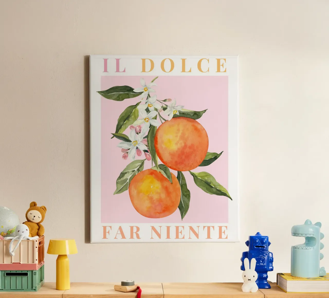 Orange Italien Poster, Das Dolce Far Niente Leinwand mit Schattenfugenrahmen von DolceVita