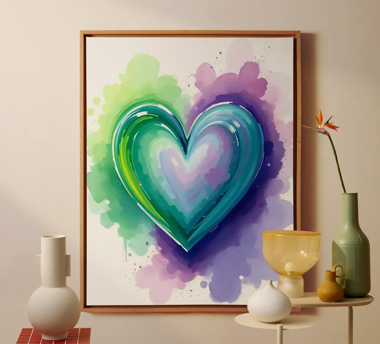 cœur_mauve_vert_5 toile avec Caisse américaine de Pink- und LoveArt by LK