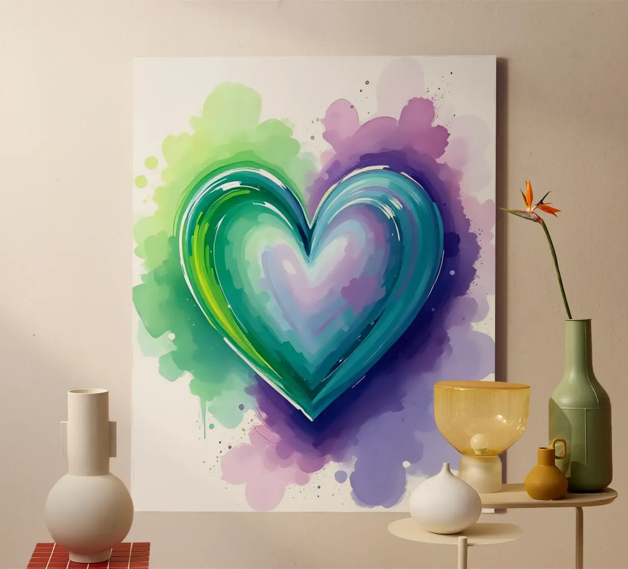 cœur_mauve_vert_5 toile avec Caisse américaine de Pink- und LoveArt by LK