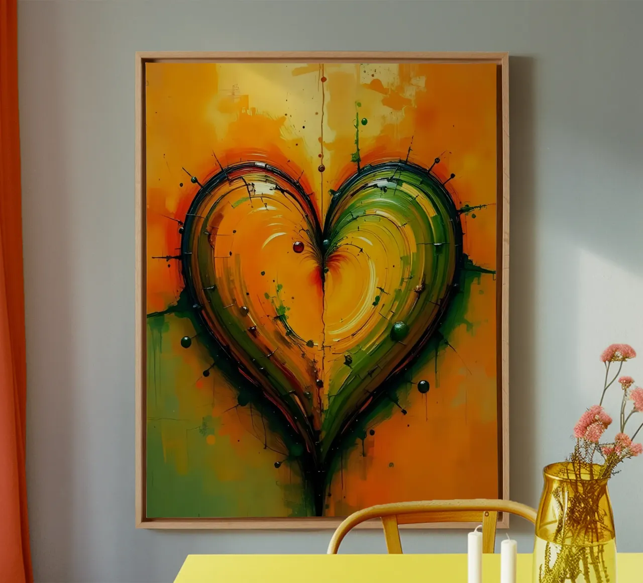 cuore_verde_arancio_1 tela con Cornice a cassetta da Pink- und LoveArt by LK