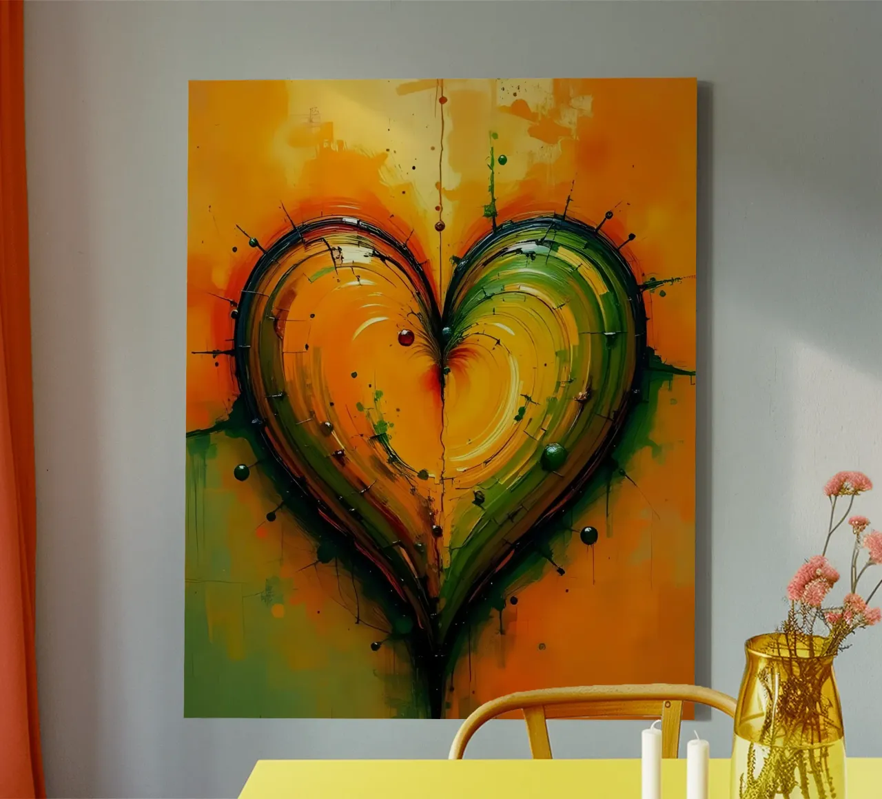 cuore_verde_arancio_1 tela con Cornice a cassetta da Pink- und LoveArt by LK