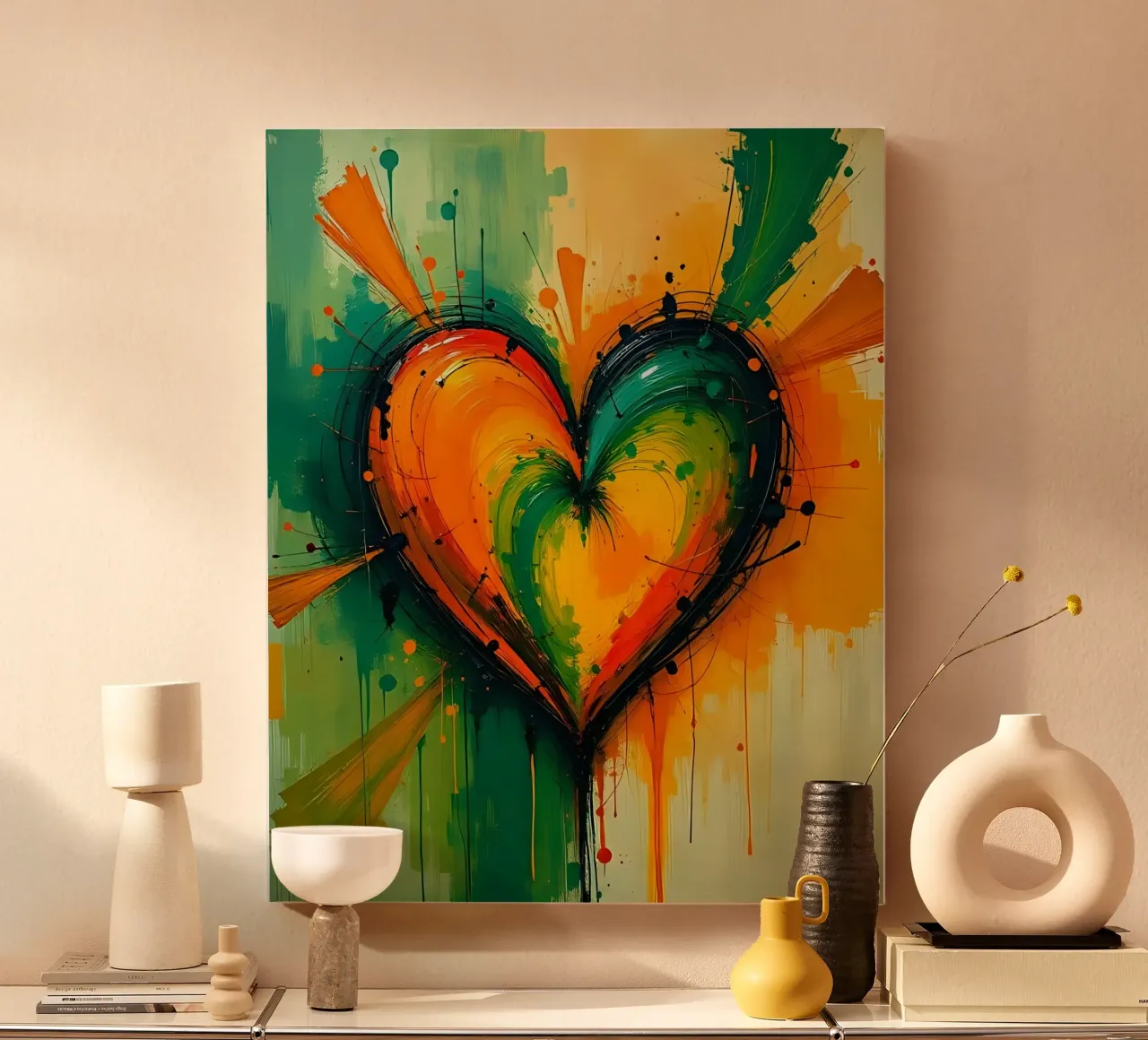 cuore_verde_arancio_2 tela con Cornice a cassetta da Pink- und LoveArt by LK