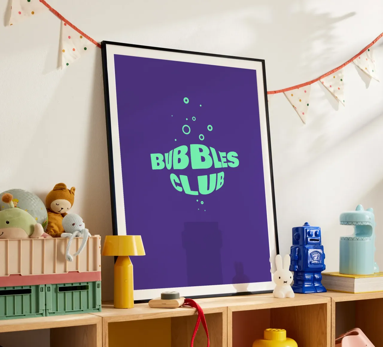 Bubbles Club I poster con telaio in legno da Bureau Purpur