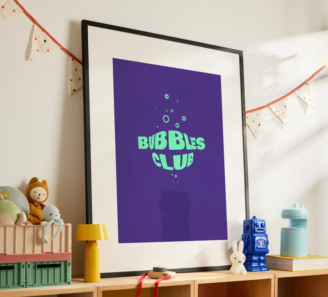 Bubbles Club I poster con telaio in legno da Bureau Purpur