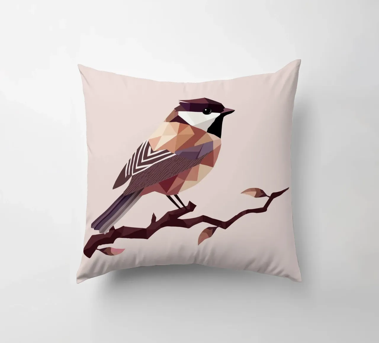 Geometrischer Singvogel – Elegante Polygonkunst Kissen von namosh