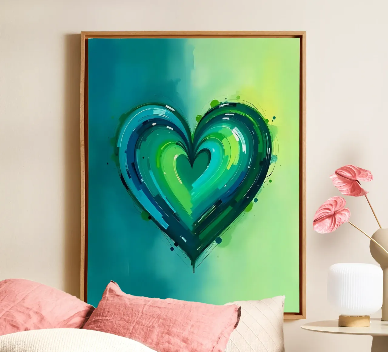 cœur_vert_bleu_2 toile avec Caisse américaine de Pink- und LoveArt by LK
