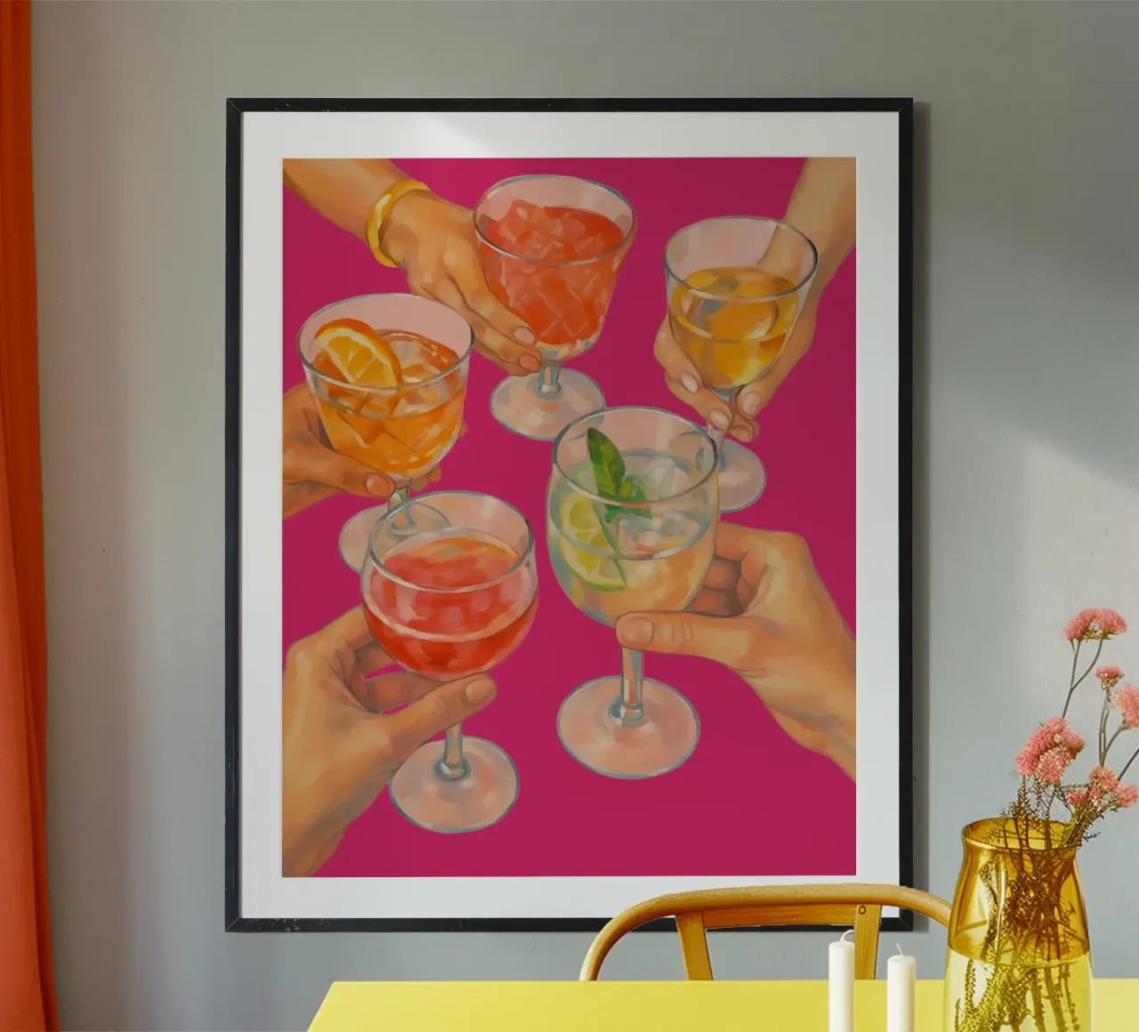 Happy Hour - Alkohol poster con telaio in legno da Second Canvas