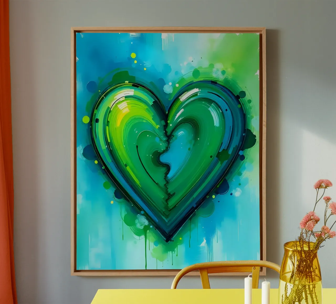 cuore_verde_blu_4 tela con Cornice a cassetta da Pink- und LoveArt by LK