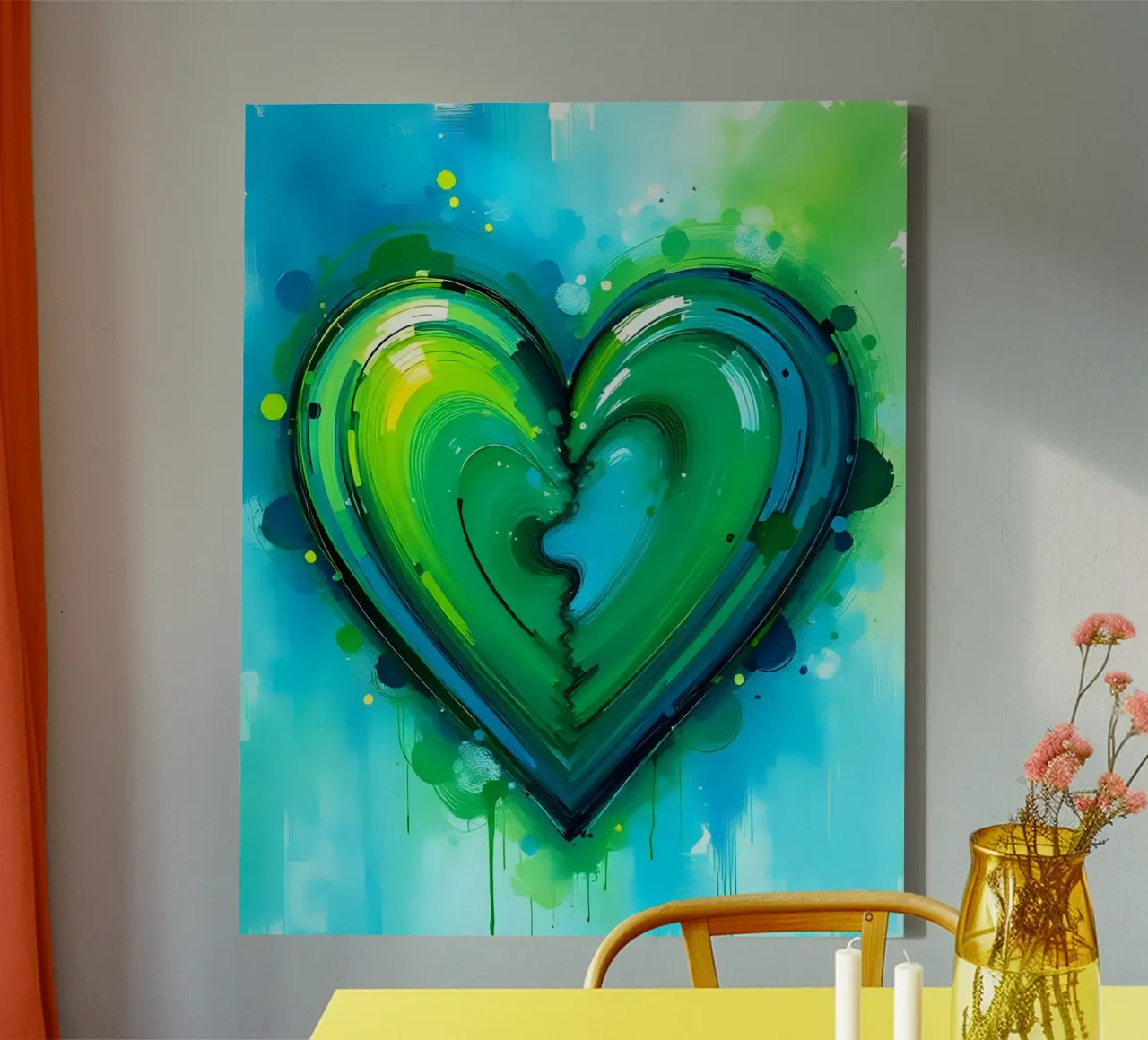 cuore_verde_blu_4 tela con Cornice a cassetta da Pink- und LoveArt by LK