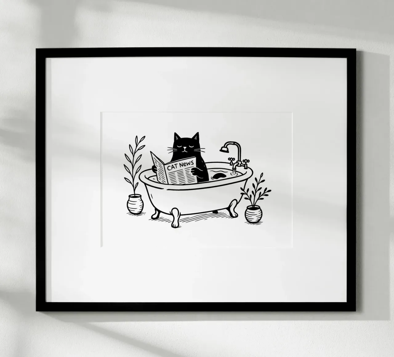 Il gatto legge il giornale poster con telaio in legno da Second Canvas